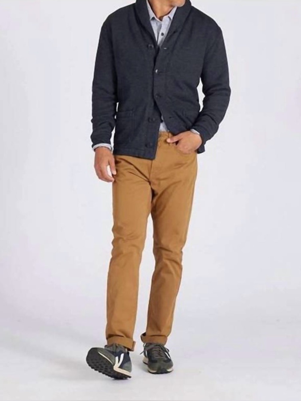 Grayers Mens Large Blue Shawl Collar Button Cardigan Sweater with Pockets